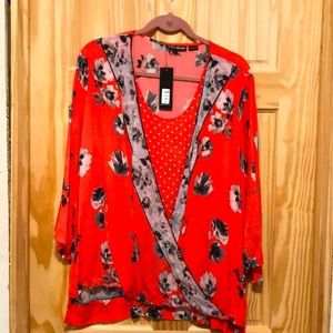 Tolani Collection Floral Printed Twist Front Woven Womens Top. Large